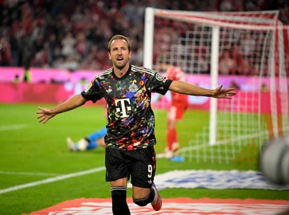 September 18, 2026, 2026–2027 Bundesliga Season, Matchday 4, FC Bayern Munich vs. 1. FC Union Berlin, at the Allianz Arena in Munich, Harry Kane of FC Bayern Munich celebrates