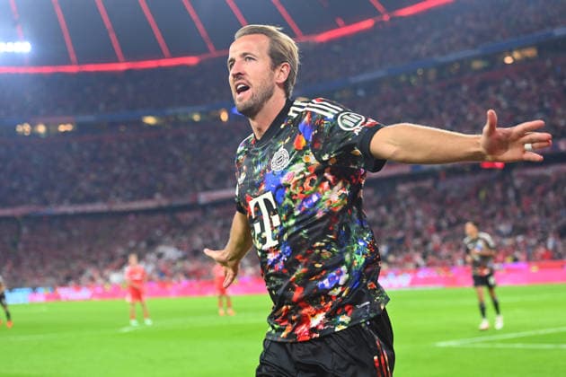 Harry KANE Celebrates Goal for Bayern Munich, Celebration, Joy, Excitement, Action, Single Frame, Cropped Single Subject, Half-Figure, Soccer, 1. Bundesliga Season 2026–2027, Matchday 4, Matchday 04, FC Bayern Munich vs. FC Union Berlin on September 18, 2026, ALLIANZ ARENA