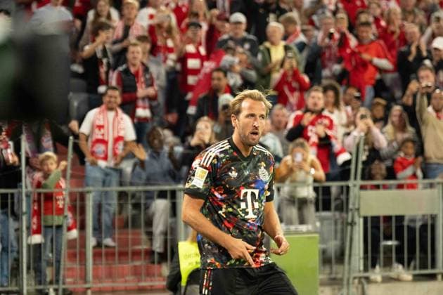 September 18, 2026: Soccer – FC Bayern Munich vs. Union Berlin, Matchday 4 of the Bundesliga at the Allianz Arena in Munich. Harry Kane celebrates a goal for FC Bayern Munich, 9–4 IMPORTANT NOTICE: In accordance with DFL and DFB regulations, it is prohibited to use or allow the use of photographs taken in the stadium and or during the game in the form of image sequences and or video-like photo series. Copyright: xJamesxZabelx