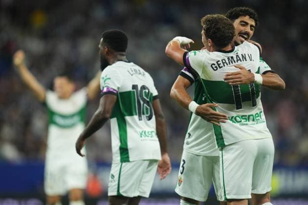 German Valera and Roy Revivo of Elche CF celebrating the 0-2 during the La Liga EA Sports match between RCD Espanyol and Elche CF played at RCDE Stadium on September 18, 2026 in Barcelona, Spain. (Photo by Bagu Blanco PRESSINPHOTO) ESP: RCD Espanyol - Elche CF. La Liga EA Sports. Macthday 7, RCDE Stadium, Barcelona, Spain - 18 Sep 2026Barcelona RCDE Stadium Barcelona Spain  Copyright: xBlanco PRESSINPHOTO Shutterstockx 17157702e
