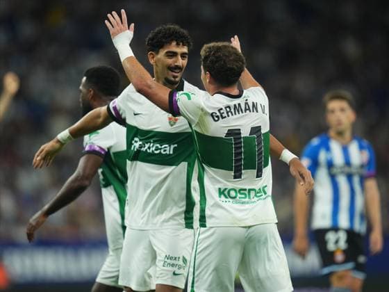 German Valera and Roy Revivo of Elche CF celebrating the 0-2 during the La Liga EA Sports match between RCD Espanyol and Elche CF played at RCDE Stadium on September 18, 2026 in Barcelona, Spain. (Photo by Bagu Blanco PRESSINPHOTO) ESP: RCD Espanyol - Elche CF. La Liga EA Sports. Macthday 7, RCDE Stadium, Barcelona, Spain - 18 Sep 2026Barcelona RCDE Stadium Barcelona Spain  Copyright: xBlanco PRESSINPHOTO Shutterstockx 17157702d