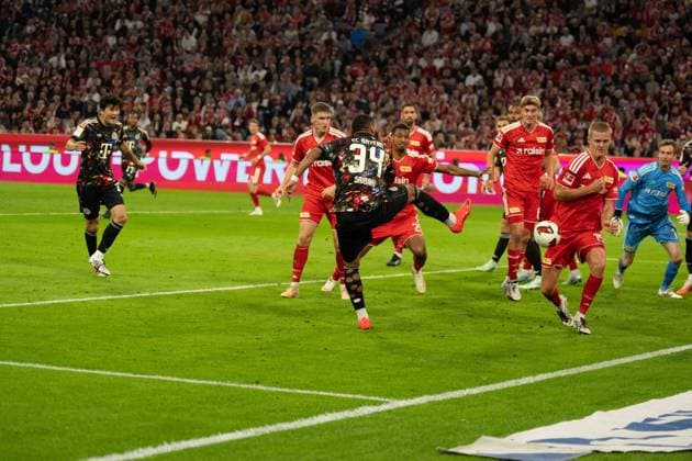 September 18, 2026: FC Bayern Munich vs. Union Berlin, Matchday 4 of the Bundesliga 1 at the Allianz Arena in Munich. Shot on goal by Ismael Saibari of FC Bayern Munich, 34 IMPORTANT NOTICE: In accordance with the regulations of the DFL and the DFB, it is prohibited to use or allow the use of photographs taken in the stadium and or during the game in the form of sequential images and or video-like photo series. Copyright: xJamesxZabelx