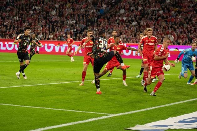 September 18, 2026: FC Bayern Munich vs. Union Berlin, Matchday 4 of the Bundesliga 1 at the Allianz Arena in Munich. Shot on goal by Ismael Saibari of FC Bayern Munich, 34 IMPORTANT NOTICE: In accordance with the regulations of the DFL and the DFB, it is prohibited to use or allow the use of photographs taken in the stadium and or during the game in the form of sequential images and or video-like photo series. Copyright: xJamesxZabelx