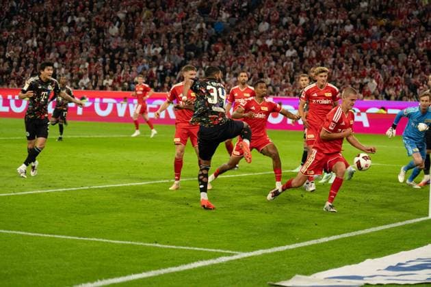 September 18, 2026: FC Bayern Munich vs. Union Berlin, Matchday 4 of the Bundesliga 1 at the Allianz Arena in Munich. Shot on goal by Ismael Saibari of FC Bayern Munich, 34 IMPORTANT NOTICE: In accordance with the regulations of the DFL and the DFB, it is prohibited to use or allow the use of photographs taken in the stadium and or during the game in the form of sequential images and or video-like photo series. Copyright: xJamesxZabelx