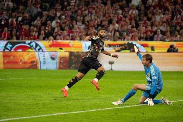 September 18, 2026: Soccer match between FC Bayern Munich and Union Berlin, Matchday 4 of the Bundesliga at the Allianz Arena in Munich. Shot on goal by Ismael Saibari of FC Bayern Munich, 34–5 0 IMPORTANT NOTICE: In accordance with DFL and DFB regulations, it is prohibited to use or allow the use of photographs taken in the stadium and or during the game in the form of sequential images and or video-like photo sequences. Copyright: xJamesxZabelx