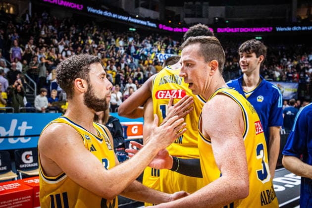 Basketball Berlin, September 18, 2026; 2026–2027 Season; EasyCredit BBL 1 Bundesliga Men; Alba Berlin vs. NINERS Chemnitz; Jordan Ford (Alba Berlin, No. 03); Justin Bean (Alba Berlin, No. 34)