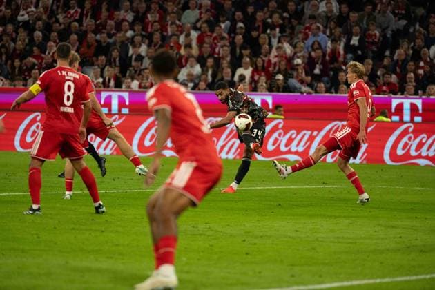 September 18, 2026: FC Bayern Munich vs. Union Berlin, Matchday 4 of the Bundesliga at the Allianz Arena in Munich. Shot on goal by Ismael Saibari, FC Bayern Munich, 34 IMPORTANT NOTICE: In accordance with the regulations of the DFL and the DFB, it is prohibited to use or allow the use of photographs taken in the stadium and or during the game in the form of sequential images and or video-like photo series. Copyright: xJamesxZabelx