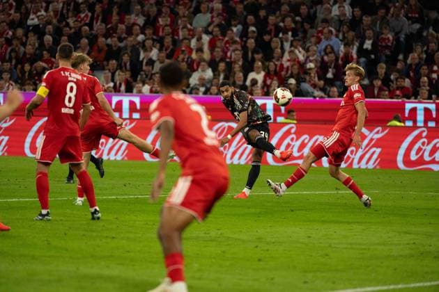 September 18, 2026: FC Bayern Munich vs. Union Berlin, Matchday 4 of the Bundesliga at the Allianz Arena in Munich. Shot on goal by Ismael Saibari, FC Bayern Munich, 34 IMPORTANT NOTICE: In accordance with the regulations of the DFL and the DFB, it is prohibited to use or allow the use of photographs taken in the stadium and or during the game in the form of sequential images and or video-like photo series. Copyright: xJamesxZabelx