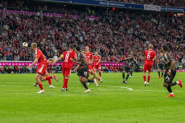 Soccer, Men s, 2026–2027 Season, Bundesliga Matchday 4, FC Bayern Munich vs. 1. FC Union Berlin; Michael Olise (Bayern Munich) scores the 7–0 goal against Zeno Van Den Bosch (1. FC Union Berlin), Leopold Querfeld (1. FC Union Berlin), and Rani Khedira (1. FC Union Berlin), Andras Schäfer of 1. FC Union Berlin, Tom Rothe of 1. FC Union Berlin, and Aljoscha Kemlein of 1. FC Union Berlin, September 18, 2026, Copyright: xMatthiasxKochx