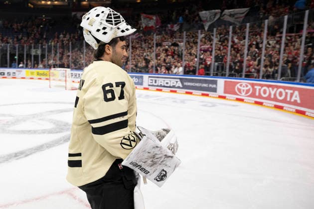 PENNY DEL 1 Cologne Sharks vs. Grizzly Wolfsburg, Cologne, September 18, 2026; Hannibal Weitzmann, Grizzly Wolfsburg, goaltender, 67; PENNY DEL 1 Cologne Sharks vs. Grizzly Wolfsburg on September 18, 2026, at KA2 in Cologne, Germany Copyright: xBEAUTIFULxSPORTS AndreasxDickx