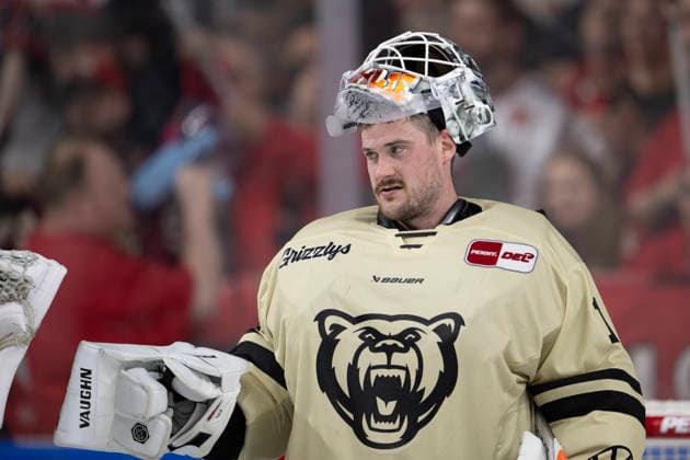 PENNY DEL 1 Cologne Sharks vs. Grizzly Wolfsburg, Cologne, September 18, 2026. Dustin Strahlmeier, Grizzly Wolfsburg, goaltender, 1. PENNY DEL 1 Cologne Sharks vs. Grizzly Wolfsburg on September 18, 2026, at KA2 in Cologne, Germany Copyright: xBEAUTIFULxSPORTS AndreasxDickx