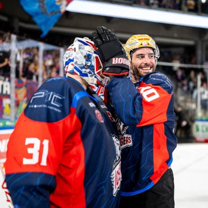 September 18, 2026 Ice Hockey Season 2026–2027 Penny DEL Nuremberg Ice Tigers Icetigers Augsburg Panthers Augsburg ThHa xthxhax Niklas Treutle 31, Nuremberg Ice Tigers, NIT Constantin Braun 90, Nuremberg Ice Tigers, NIT Celebration, Joy