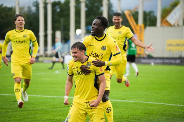 Germany 3rd Division 2026–2027, Matchday 6: SC Preußen Münster vs. 1 FC Saarbrücken, Wednesday, September 16, 2026, LVM Preußenstadion Münster, North Rhine-Westphalia, Germany—Goal celebration, joy, emotions—Goal to make it 0–1 for 1 FC Saarbrücken by Alexander Staff, 1 FC Saarbrücken, 29 Copyright: xMerlexKölkingx