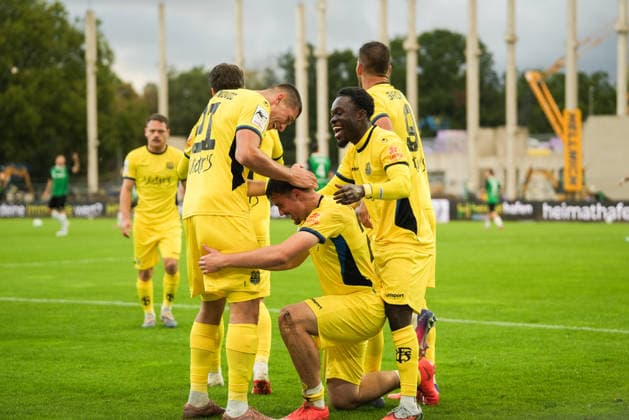 Germany 3rd Division 2026–2027, Matchday 6: SC Preußen Münster vs. 1 FC Saarbrücken, Wednesday, September 16, 2026, LVM Preußenstadion Münster, North Rhine-Westphalia, Germany—Goal celebration, joy, emotions—Goal to make it 0–1 for 1 FC Saarbrücken by Alexander Staff, 1 FC Saarbrücken, 29 Copyright: xMerlexKölkingx