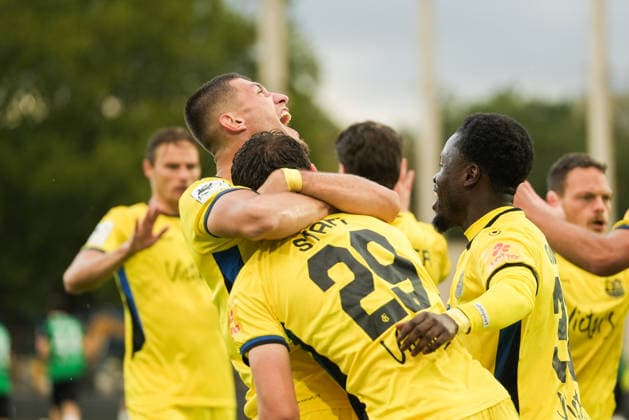 Germany 3rd Division 2026–2027, Matchday 6: SC Preußen Münster vs. 1 FC Saarbrücken, Wednesday, September 16, 2026, LVM Preußenstadion Münster, North Rhine-Westphalia, Germany—Goal celebration, joy, emotions—Goal to make it 0–1 for 1 FC Saarbrücken by Alexander Staff, 1 FC Saarbrücken, 29 Copyright: xMerlexKölkingx