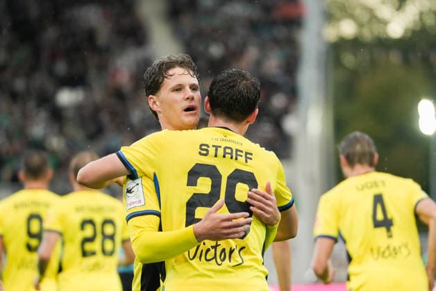 Germany 3rd Division 2026–2027, Matchday 6: SC Preußen Münster vs. 1 FC Saarbrücken, Wednesday, September 16, 2026, LVM Preußenstadion Münster, North Rhine-Westphalia, Germany—Goal celebration, joy, emotions—Goal to make it 0–1 for 1 FC Saarbrücken by Alexander Staff, 1 FC Saarbrücken, 29 Copyright: xMerlexKölkingx