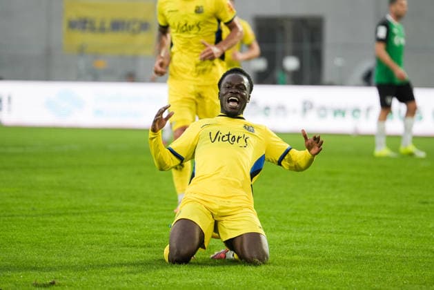 Germany 3rd Division 2026–2027, Matchday 6: SC Preußen Münster vs. 1 FC Saarbrücken, Wednesday, September 16, 2026, LVM Preußenstadion, Münster, North Rhine-Westphalia, Germany; Goal celebration, joy, excitement; Goal to make it 0–2 by Kelsey Owusu, 1 FC Saarbrücken, 31 Copyright: xMerlexKölkingx