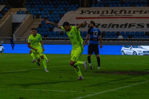 September 18, 2026, xerix, Southwest Regional Soccer League, FSV Frankfurt vs. Stuttgarter Kickers – Dejan Božic, SV Stuttgarter Kickers celebrates the 0–1 win over Frankfurt