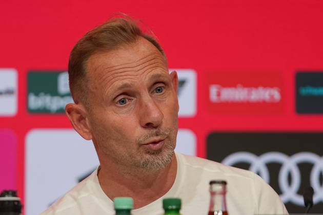 Germany Soccer Bundesliga 2026–2027, Matchday 4: FC Bayern Munich vs. 1. FC Union Berlin at the Allianz Arena in Munich; Press Conference; Media with Mauro Lustrinelli, Head Coach of 1. FC Union Berlin; Facial Expressions, Emotions Copyright: xTobiasxWentzellx