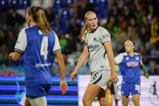 Sinsheim, Germany, September 18, 2026, Women s Bundesliga, Matchday 7: VfL Wolfsburg Women vs. TSG Hoffenheim. Pictured: Camilla Küver (Kuever) of Wolfsburg, looking frustrated and dissatisfied on the field. Copyright: HMBxMedia MadeleinexFantini