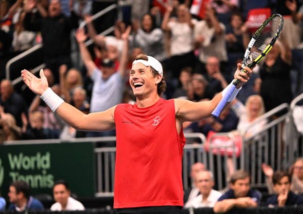 September 18, 2026, Quebec, Pq, Canada: William Draxl of Canada celebrates in a match against Arthur Rinderknech of France during a Davis Cup qualifier second round match at the Videotron Centre in Quebec City, Friday, Sept.18, 2026. Canada News - September 18, 2026  - ZUMAc35_ 20260918_zaf_c35_066 Copyright: xJacquesxBoissinotx