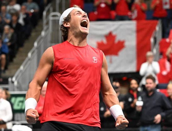 September 18, 2026, Quebec, Pq, Canada: William Draxl of Canada reacts to wining the first match against Arthur Rinderknech of France during a Davis Cup qualifier second round match at the Videotron Centre in Quebec City, Friday, Sept. 18, 2026. Canada News - September 18, 2026  - ZUMAc35_ 20260918_zaf_c35_065 Copyright: xJacquesxBoissinotx