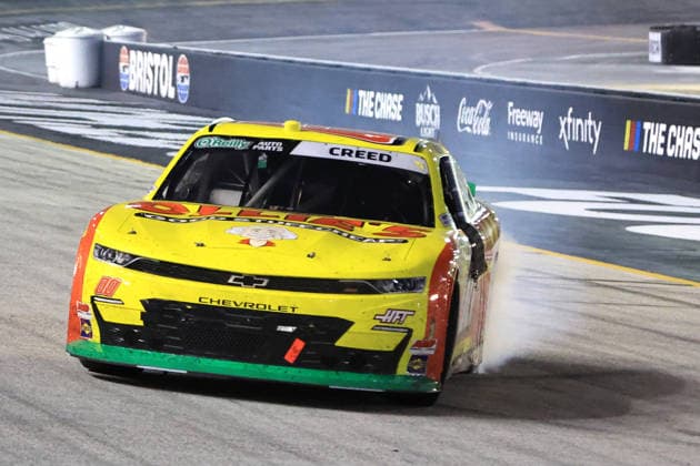 BRISTOL, TN - SEPTEMBER 18: Sheldon Creed ( 00 Haas Factory Team Ollie s Chevrolet) celebrates after winning the NASCAR, Motorsport, USA O Reilly Auto Parts Series Food City 300 on September 18, 2026 at Bristol Motor Speedway in Bristol, TN. (Photo by Jeff Robinson Icon Sportswire) AUTO: SEP 18 NASCAR O™Reilly Auto Parts Series Food City 300 EDITORIAL USE ONLY Icon2609184945300