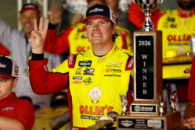 BRISTOL, TN - SEPTEMBER 18: Sheldon Creed ( 00 Haas Factory Team Ollie s Chevrolet) celebrates after winning the NASCAR, Motorsport, USA O Reilly Auto Parts Series Food City 300 on September 18, 2026 at Bristol Motor Speedway in Bristol, TN. (Photo by Jeff Robinson Icon Sportswire) AUTO: SEP 18 NASCAR O™Reilly Auto Parts Series Food City 300 EDITORIAL USE ONLY Icon2609185422300