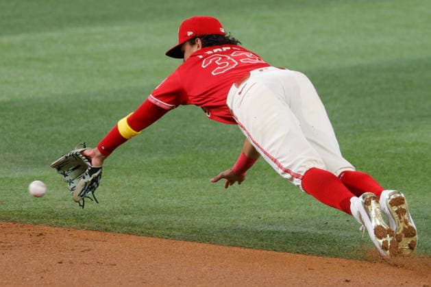 September 18, 2026, Arlington, Texas, USA: Texas Rangers second baseman NICKY LOPEZ (33) dives for a ground ball in a baseball game, Friday, September 18, 2026, in Arlington, Texas. Arlington USA - ZUMAa325 20260918_zsa_a325_048 Copyright: xDavidxBalleringxIix