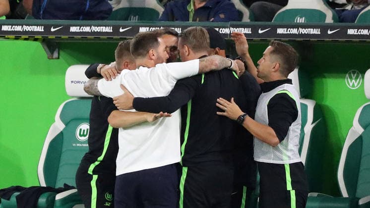 VfL vs. Darmstadt, 2. Bundesliga Wolfsburg, September 18, 2026, Soccer, Men s, 2. Bundesliga, 2026–2027 Season, VfL Wolfsburg vs. SV Darmstadt 98: Celebrations at the Final Whistle, Head Coach Tobias Strobl, VfL Wolfsburg. DFL and DFB regulations prohibit any use of photographs as image sequences and or quasi-video. Volkswagen Arena, Lower Saxony, Germany