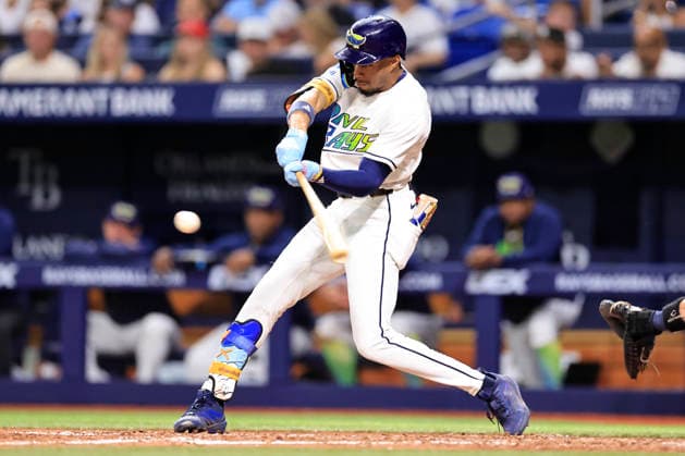 September 18, 2026, St. Petersburg, Florida, USA: Tampa Bay Rays left fielder Chandler Simpson (14) lines out to Boston Red Sox right fielder Wilyer Abreu (52) during an MLB, Baseball Herren, USA game on September 18, 2026 at Tropicana Field. The Red Sox beat the Rays 4-2. St. Petersburg USA - ZUMAh180 20260918_zsp_h180_044 Copyright: xKimxHukarix