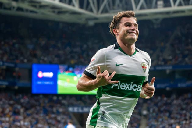 RCD Espanyol v Elche CF, Stage Front Stadium, CornellÃ de Llobregat, September 18, 2026, Spain - Matchday 7 - LaLiga EA Sports German Valera of Elche CF celebrates scoring his team s third goal during the LaLiga EA Sports matchday 7 football match between RCD Espanyol and Elche CF at Stage Front Stadium on September 18, 2026 in CornellÃ de Llobregat, Spain., Credit: 2026 Ãvan Sanchez Jimenez Ivan Sanchez Avalon  Copyright: x x2026xÃvanxSanchezxJimenezx xIvanxSanchezx xAvalonx 1136190698