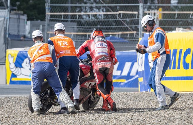 MOTORSPORTS - MotoGP, GP of Austria 2026 SPIELBERG,AUSTRIA,19.SEP.26 - MOTORSPORTS - MotoGP, Grand Prix of Austria, Red Bull Ring, practice and qualifying. Image shows Marc Marquez (ESP Ducati Lenovo Team). Keywords: crash.  GEPAxpictures xHaraldxSteiner