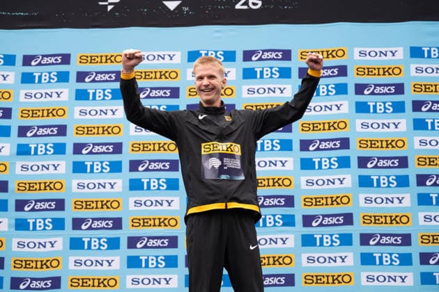 Robert Farken (GER) wins gold in the 1-mile race at the World Road Running Championships in Copenhagen