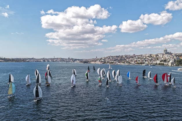25th Bosphorus Cup in Istanbul ISTANBUL, TURKIYE - SEPTEMBER 19: An aerial view of sailboats competing in the 25th Bosphorus Cup sailing races on the third day of the competition in the Bosphorus in Istanbul, Turkiye, on September 19, 2026. Muhammed Enes Yildirim Anadolu Istanbul Turkey. Editorial use only. Please get in touch for any other usage.  Copyright: x2026xAnadoluxMuhammedxEnesxYildirimx