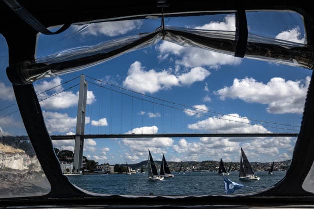 25th Bosphorus Cup in Istanbul ISTANBUL, TURKIYE - SEPTEMBER 19: Sailboats compete in the 25th Bosphorus Cup sailing races on the third day of the competition in the Bosphorus in Istanbul, Turkiye, on September 19, 2026. Sebnem Coskun Anadolu Istanbul Turkey. Editorial use only. Please get in touch for any other usage.  Copyright: x2026xAnadoluxSebnemxCoskunx
