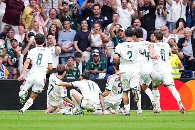 September 19, 2026, Madrid, Madrid, Spain: Daniel Yanez of Real Madrid celebrates after scoring his team s first goal during the Under-20 Intercontinental Cup Final 2026, football match between Real Madrid and Santiago Wonders at Bernabeu stadium on September 19, 2026, in Madrid, Spain. Madrid Spain - ZUMAa181 20260919_zaa_a181_044 Copyright: xOscarxJ.xBarrosox