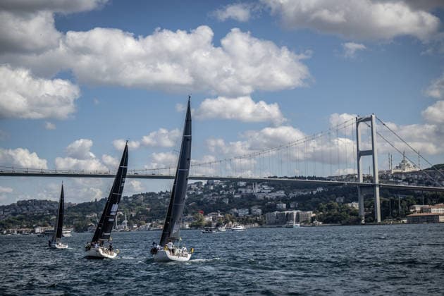 25th Bosphorus Cup in Istanbul ISTANBUL, TURKIYE - SEPTEMBER 19: Sailboats compete during the 25th Bosphorus Cup sailing races on the third day of the competition in the Bosphorus in Istanbul, Turkiye, on September 19, 2026. Sebnem Coskun Anadolu Istanbul Turkey. Editorial use only. Please get in touch for any other usage.  Copyright: x2026xAnadoluxSebnemxCoskunx