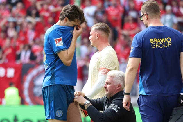 September 19, 2026, xrekx, Soccer 2. Bundesliga, 1. FC Kaiserslautern vs. Eintracht Braunschweig, Isidoros Koutsidis (Eintracht Braunschweig) injured, injury, pain, pains, injured, injury, pain, DFL DFB REGULATIONS PROHIBIT ANY USE OF PHOTOGRAPHS as IMAGE SEQUENCES and or QUASI-VIDEO Kaiserslautern