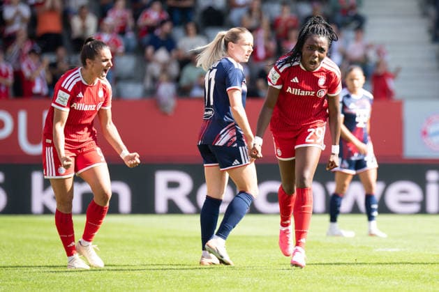 Edna Imade, 29, from Bavaria, celebrates the goal that made the score 2-0 during the Google Pixel Women s Bundesliga match between FC Bayern Munich and 1. FC Köln on September 19, 2026, at the FC Bayern Campus in Munich, Bavaria, Germany