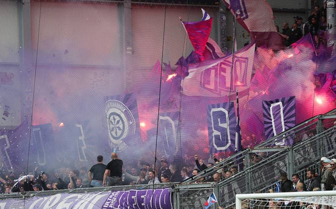 Pyro in the Osnabrück section: Soccer, Men s, 2026–2027 season, 2. Bundesliga, Holstein Stadium, Holstein Kiel vs. VfL Osnabrück DFL REGULATIONS PROHIBIT ANY USE OF PHOTOGRAPHS AS IMAGE SEQUENCES AND OR QUASI-VIDEO