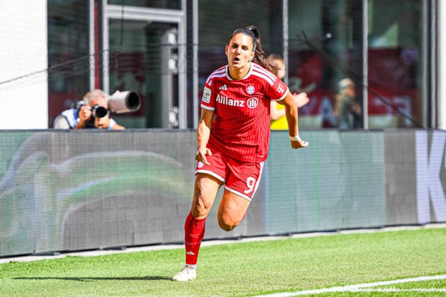 September 19, 2026, Munich, Germany: Google Pixel Women s Bundesliga—FC Bayern Munich Women vs. 1. FC Köln Women at the FC Bayern Campus; Jovana Damnjanovic of FC Bayern Munich Women celebrates after scoring a goal