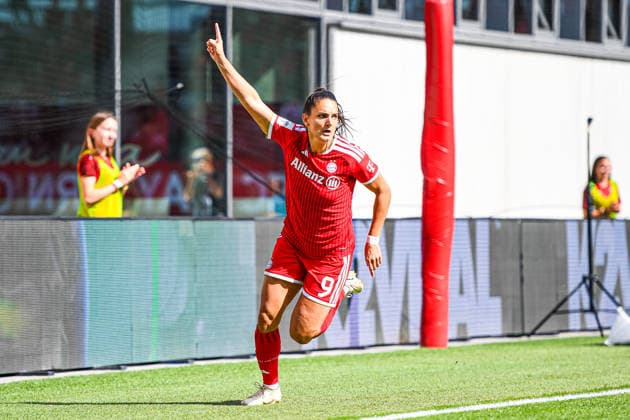 September 19, 2026, Munich, Germany: Google Pixel Women s Bundesliga—FC Bayern Munich Women vs. 1. FC Köln Women at the FC Bayern Campus; Jovana Damnjanovic of FC Bayern Munich Women celebrates after scoring a goal