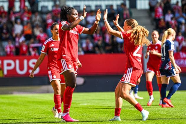 September 19, 2026, Munich, Germany: Google Pixel Women s Bundesliga match between FC Bayern Munich Women and 1. FC Köln Women at the FC Bayern Campus. Edna Imade of FC Bayern Munich Women celebrates after scoring a goal.