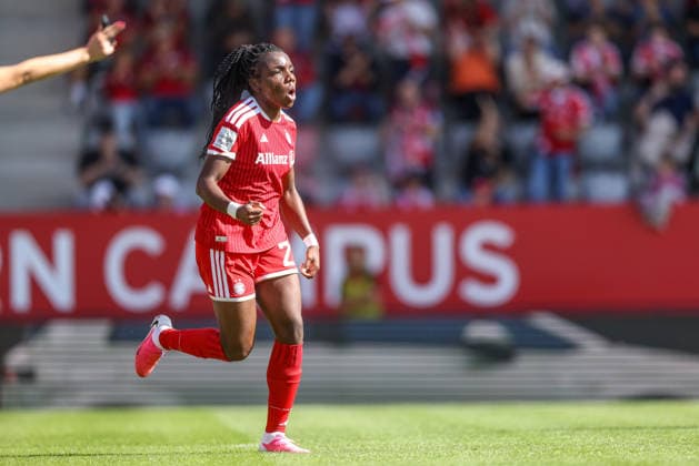 GER, Munich, FC Bayern Munich vs. FC Cologne, Google Pixel Women s Bundesliga, Soccer, DFB, 2026–2027 Season, FC Bayern Campus, Matchday 5 in Pictures by Edna Imade, FC Bayern Munich Women s Team 29, Goal, Celebration and Joy, Emotions. DFB and DFL regulations prohibit any use of photographs as image sequences and or quasi-video. September 19, 2026 Copyright: HMBxMedia HendrikxHamelau