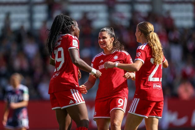 GER, Munich, FC Bayern Munich vs. FC Cologne, Google Pixel Women s Bundesliga, Soccer, DFB, 2026–2027 Season, FC Bayern Campus, Matchday 5 in Pictures: Edna Imade, FC Bayern Munich Women s Team No. 29, Goal, Celebration and Joy, Emotions with Jovana Damnjanovic, FC Bayern Munich Women’s Team No. 9. DFB and DFL regulations prohibit any use of photographs as image sequences and or quasi-video. September 19, 2026 Copyright: HMBxMedia HendrikxHamelau