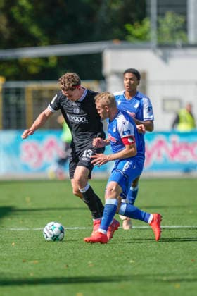 September 19, 2026, Dietmar Hopp Stadium, Hoffenheim, GER, 3. Liga, Matchday 7: TSG 1899 Hoffenheim II vs. SV Meppen, u001CRichard Meier (SV Meppen) 13 vs. Valentin Lässig (Hoffenheim II) 6. DFL regulations prohibit any use of photographs as image sequences and or quasi-video. Hoffenheim, Baden-Württemberg, Dietmar Hopp Stadium