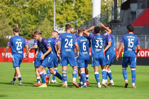 September 19, 2026, xusrbx, Regional League Southwest soccer, FSV Mainz 05 U23 vs. 1 FC Kaiserslautern II: Nassim el Quarti of 1 FC Kaiserslautern II, 33, scores the 1–0 goal in the 18th minute; goal celebration; Mainz