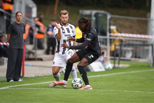 3rd Division, 2026–27 Season: Viktoria Köln vs. FC Ingolstadt 04; Yannick Deichmann (No. 20, FCI) and Tonyw Yannick Aime (No. 7, Viktoria Köln); Photo by Jürgen Meyer; 3rd Division, 2026–27 Season: Viktoria Köln vs. FC Ingolstadt 04