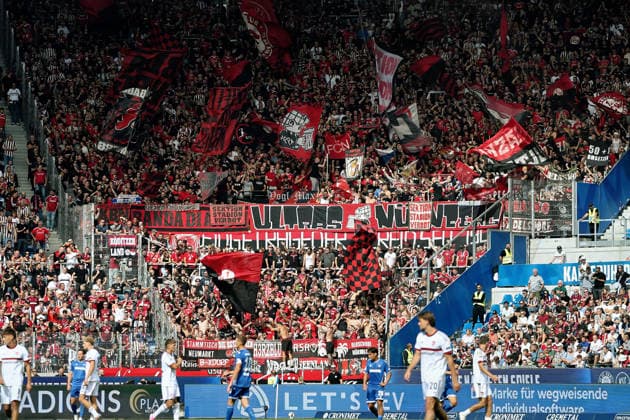 FC Nuremberg Fan Section, GER, SC Karlsruhe vs. FC Nuremberg Soccer, Matchday 6, 2026–2027 Season, 2. Bundesliga, September 19, 2026. DFL and DFB regulations prohibit any use of photographs as image sequences and or quasi-video. GER SC Karlsruhe vs. FC Nuremberg Soccer, Matchday 6, Season 2026–2027, September 19, 2026 Copyright: xEibner-Pressefoto JoergxHirschx EP_JHH